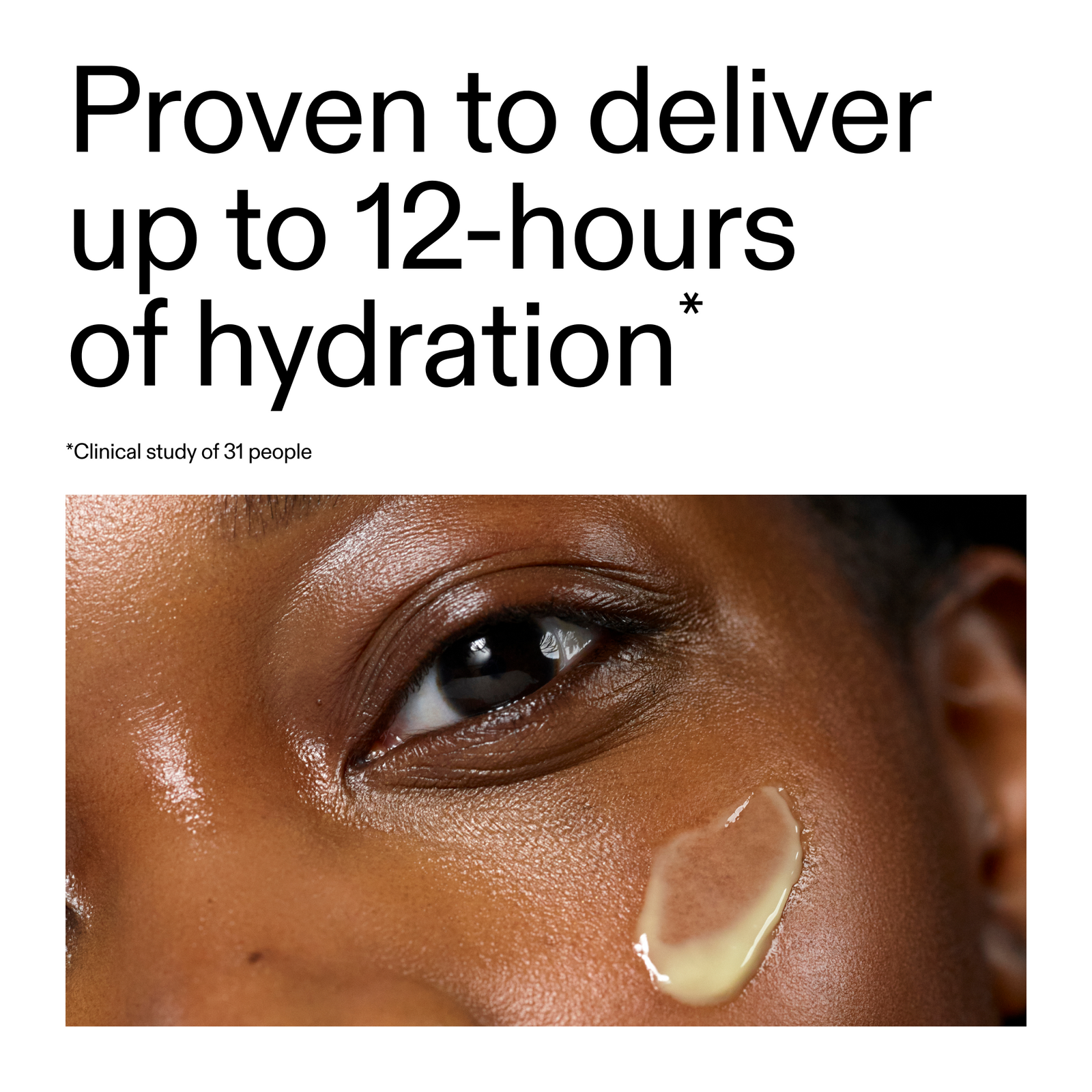 Exosome serum on skin with text about hydration duration