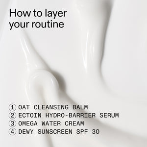 Skincare routine steps with product names on a white background