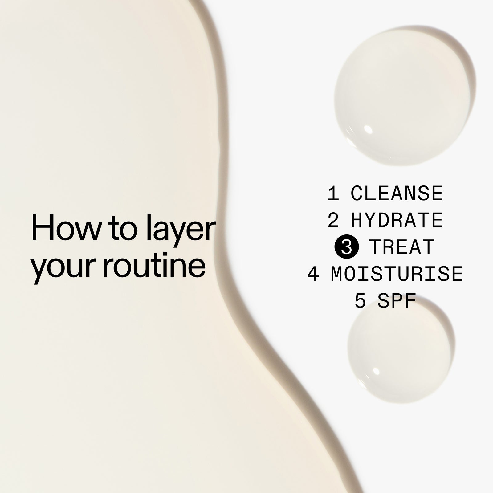 Skincare product with text on how to layer Niacinamide Serum in  routine on a neutral background