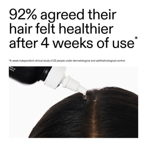 Glycolic Acid Exfoliating Scalp Scrub being applied to hair with text about hair health improvement after use.