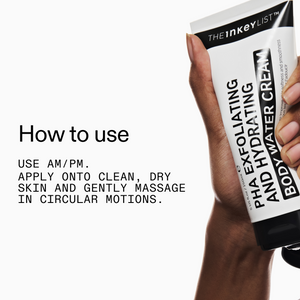 Hand holding a skincare product with application instructions on a white background