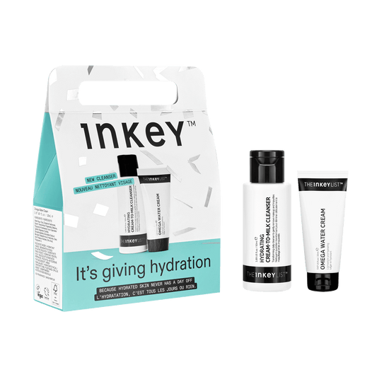 Inkey skincare product set with packaging on a white background