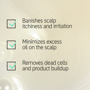 Goop with text overlay  'Banishes scalp itchiness and irritation, minimizes excess oil on the scalp and removes dead ells and product buildup'