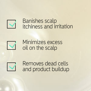 Goop with text overlay 'Banishes scalp itchiness and irritation, minimizes excess oil on the scalp and removes dead ells and product buildup'