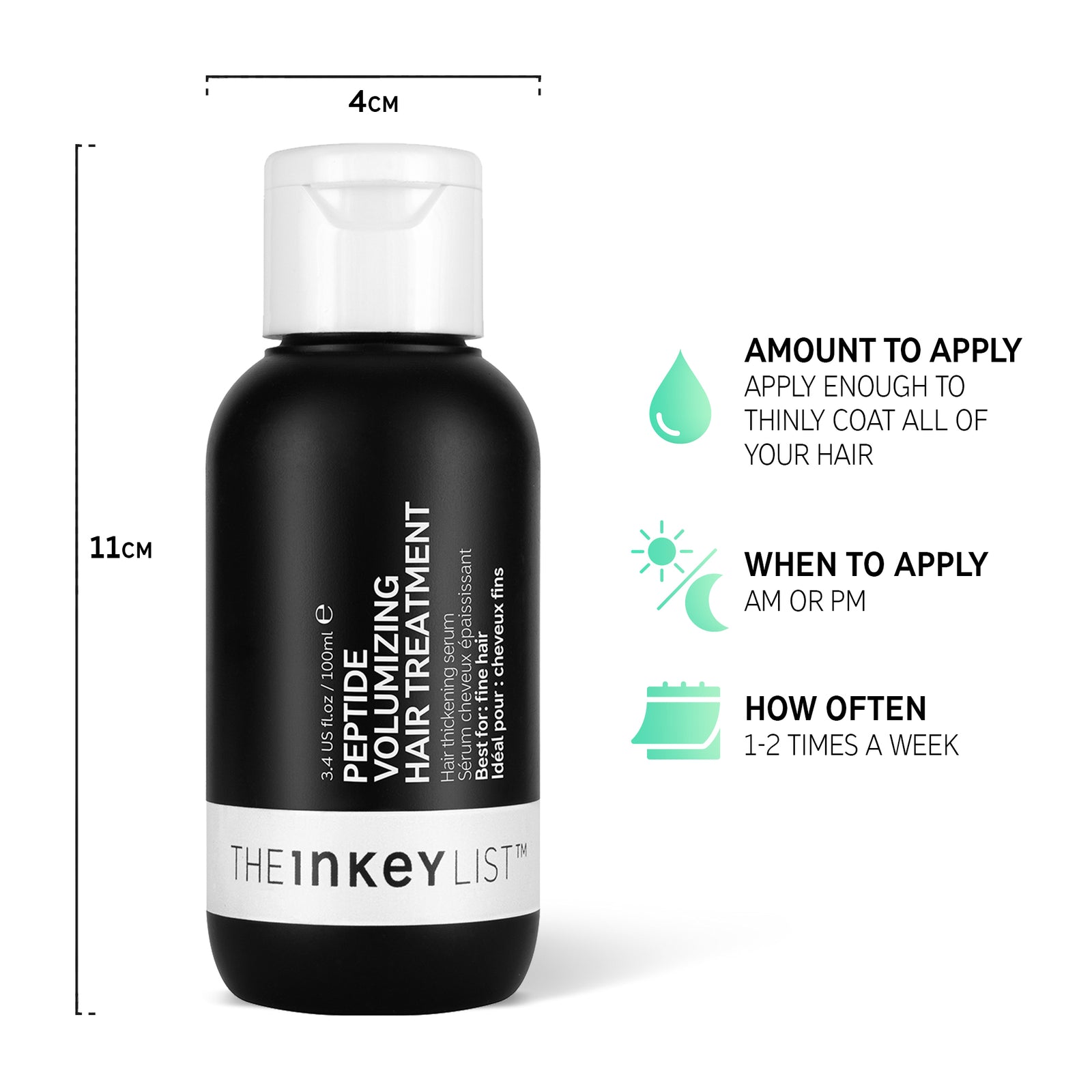 Hair Growth & Volume Duo Peptide hair bottle infographic with product usage description