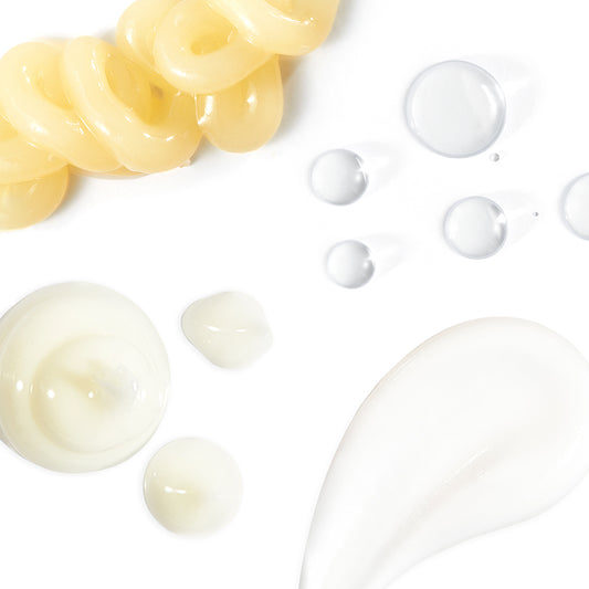 Travel Essentials Routine goop/texture shot against a white background