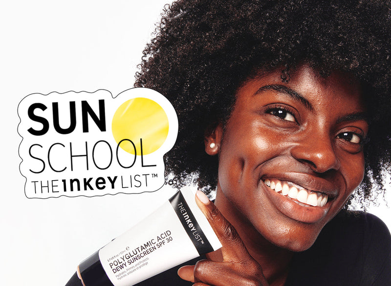 Essential Guide to Suncare & SPF model shot with SUN SCHOOL logo