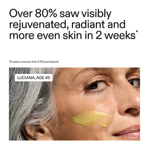 Advertisement for skin care product showing a woman's face with a yellow patch, text about skin rejuvenation, and participant details.