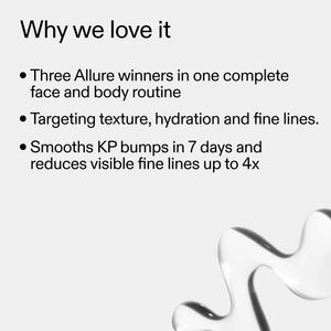 Text listing features of a skincare routine on a light gray background