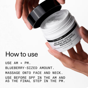 Skincare product jar with application instructions on a white background