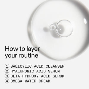 Step-by-step guide on how to layer a skincare routine with text and product depiction.