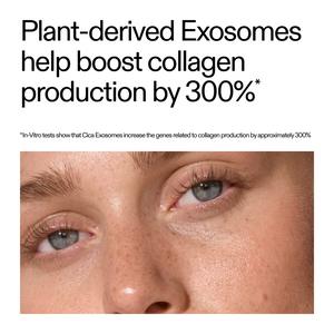 close up of someones face and key claim about Exosome effectiveness for collagen production