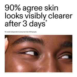 clinical study of Salicylic Acid Cleanser where customers saw  skin clarity improvement after 3 days, featuring a close-up of a person's eye.