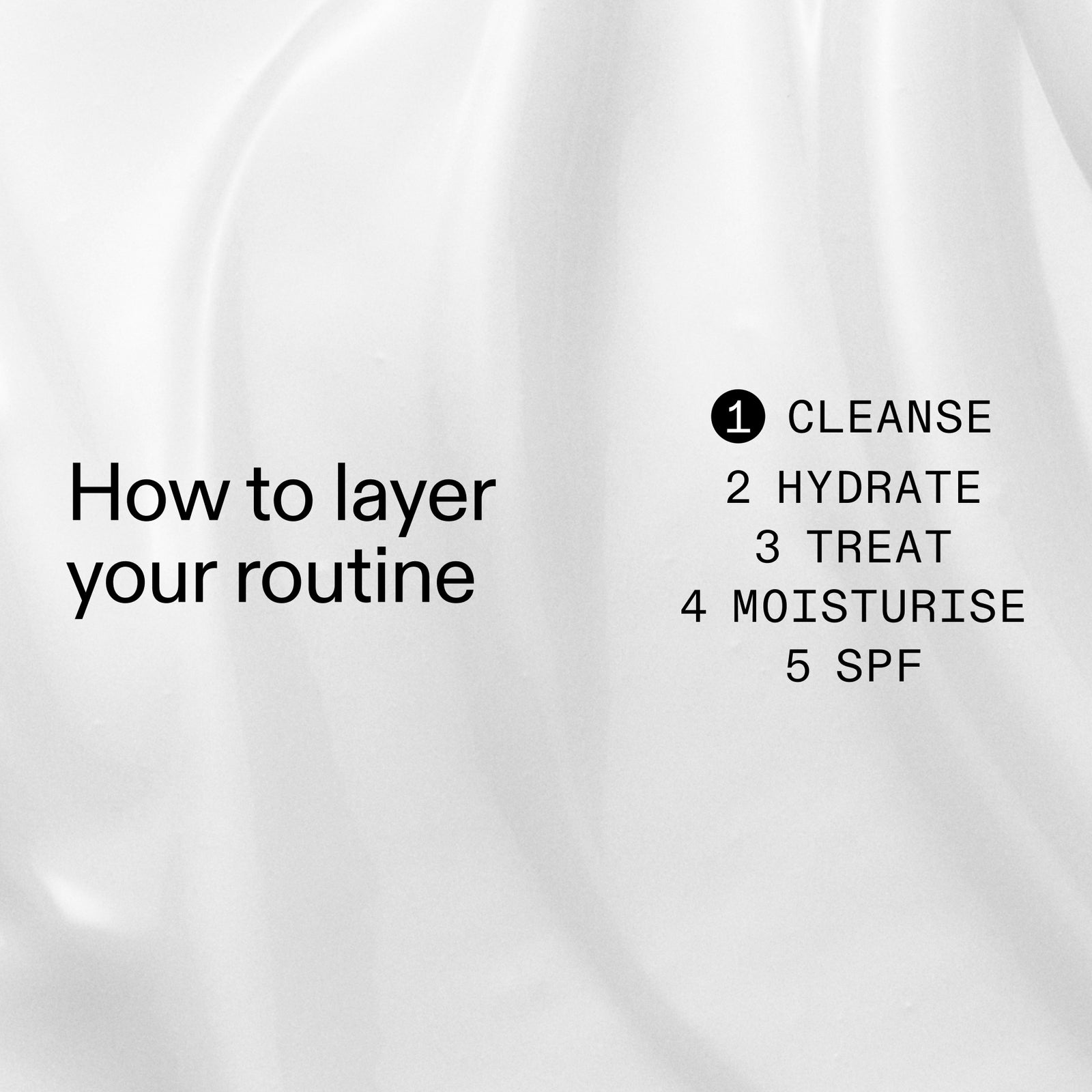 Text overlay on a blurred background with steps for a skincare routine.