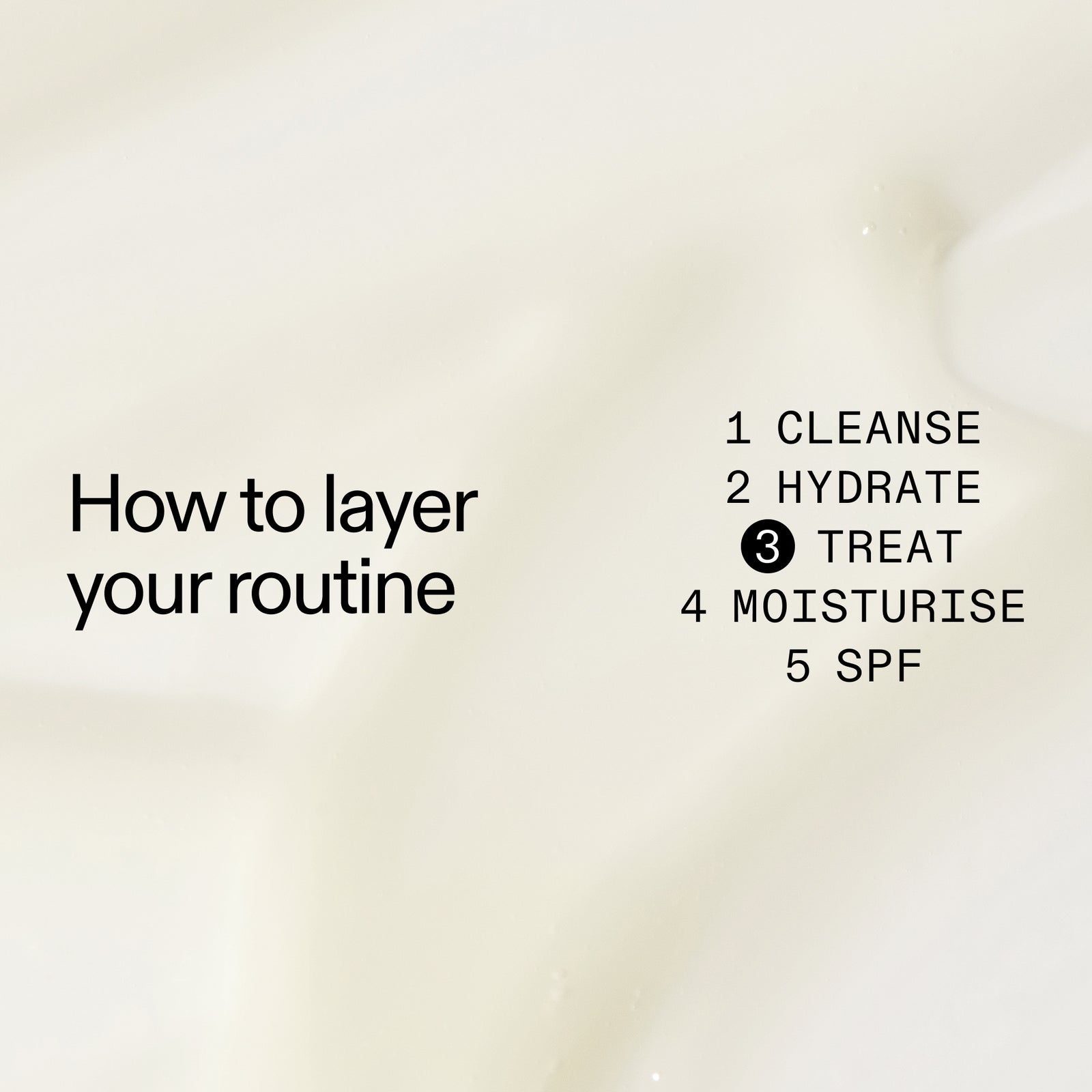 Text overlay on a skincare product showing steps to layer 20% Niacinamide Serum in a routine.
