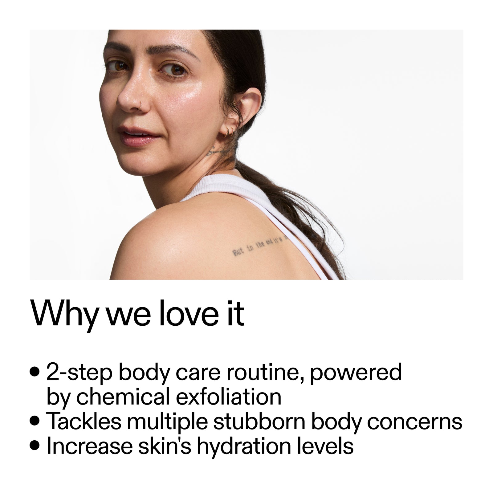 Image of a woman with text about skincare routine.