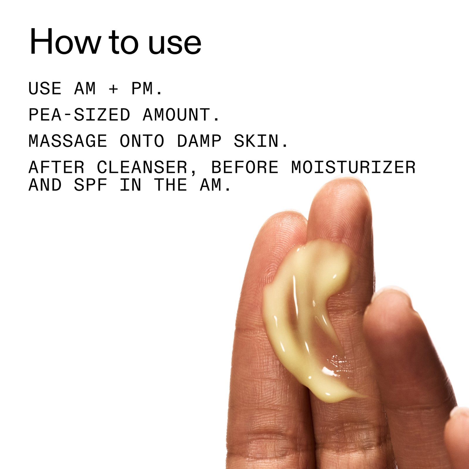 Hand with cream on a white background and usage instructions.