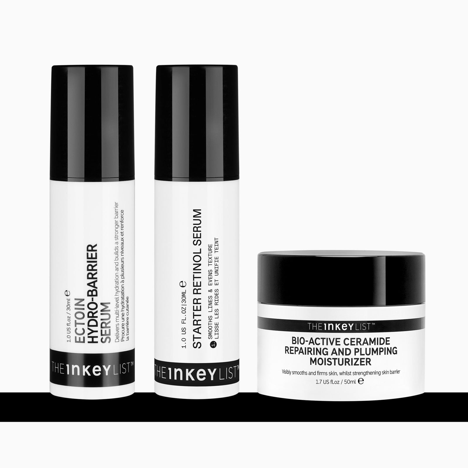 Three skincare products from The Inkey List on a white background