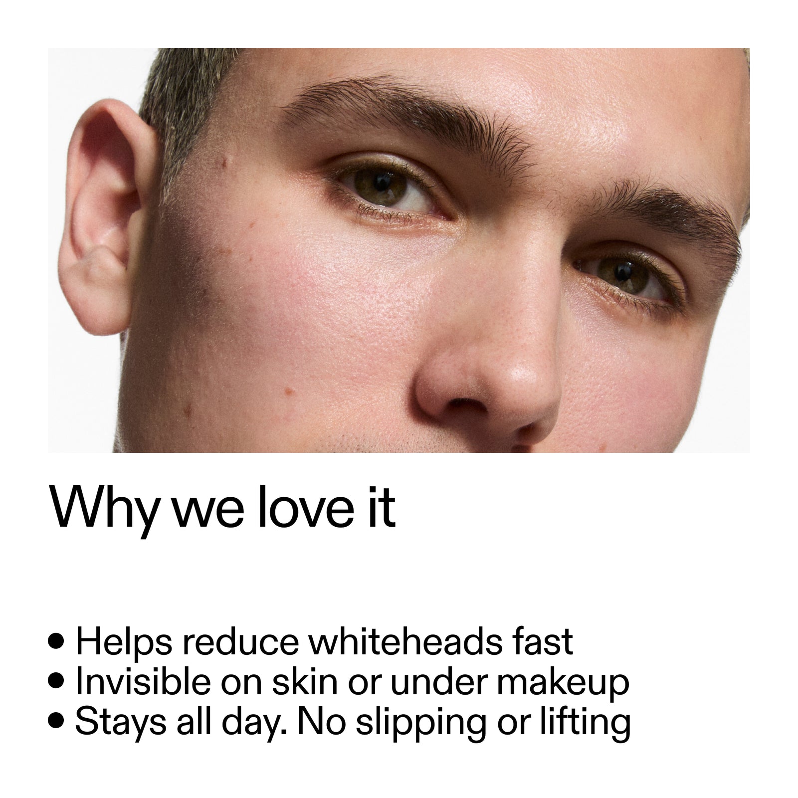mans face and text about Hydrocolloid Invisible Pimple Patches benefits