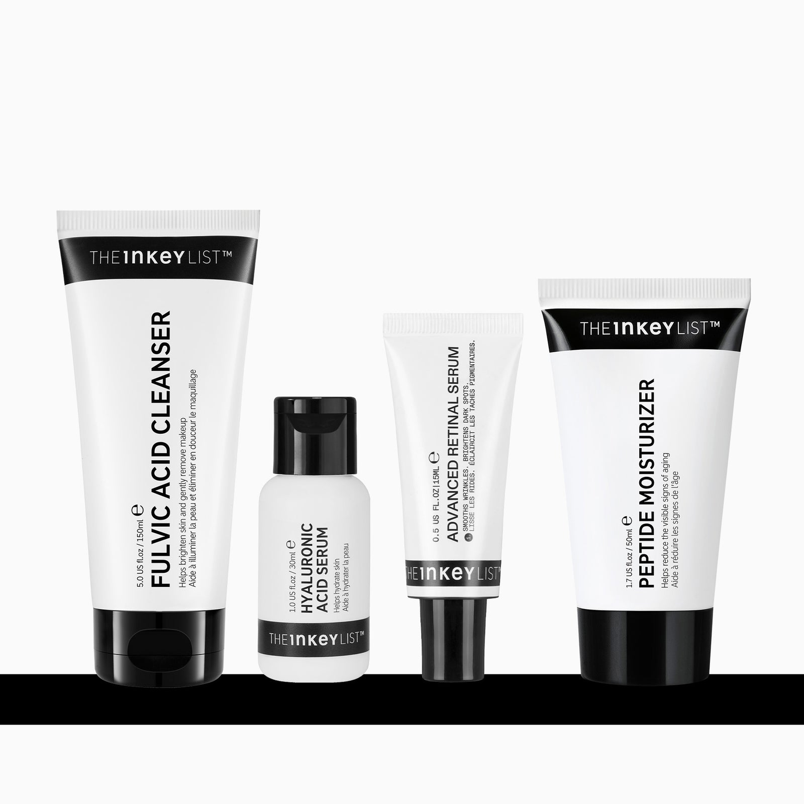 Set of The Inkey List skincare products on a white background