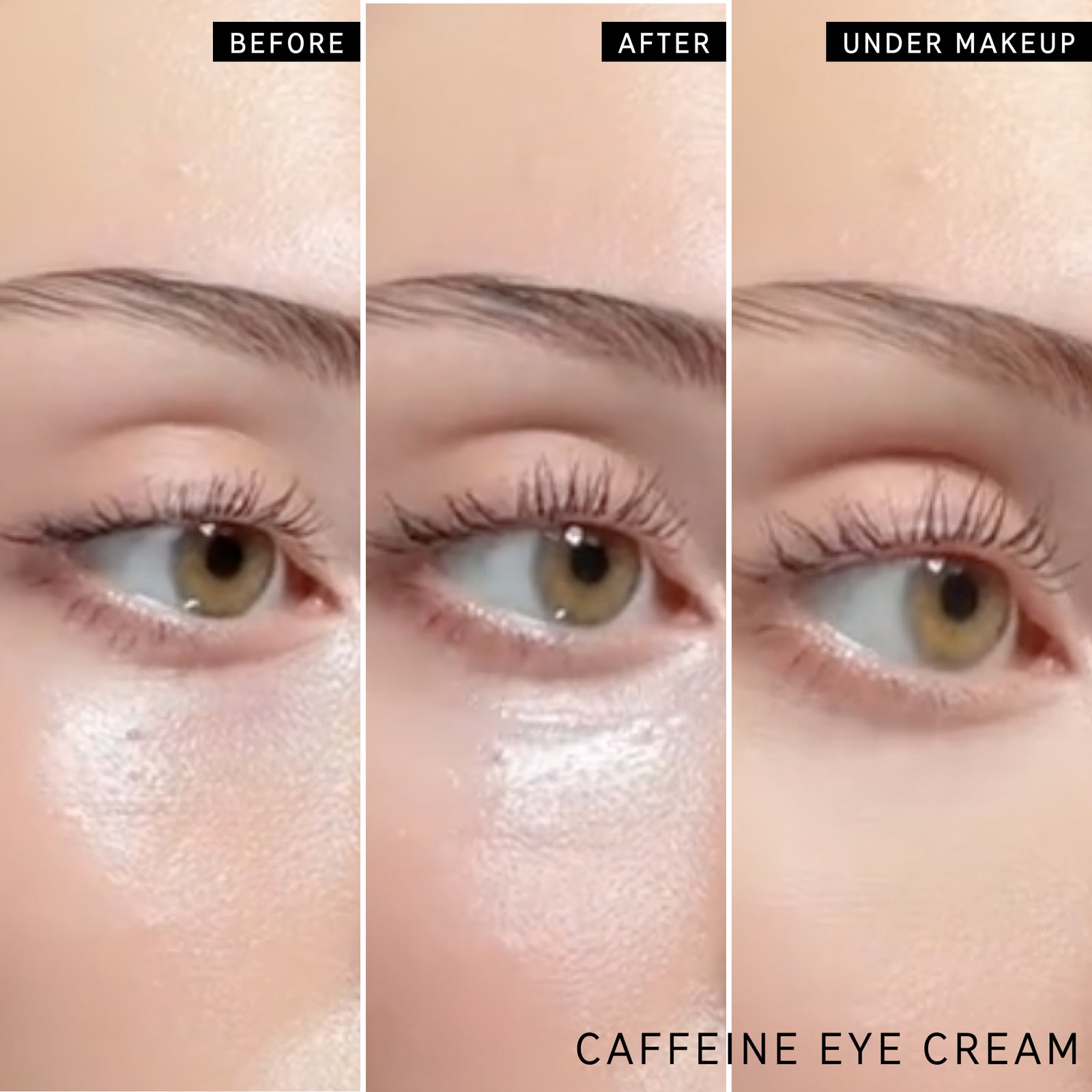 Before and after of customer using Caffeine eye cream