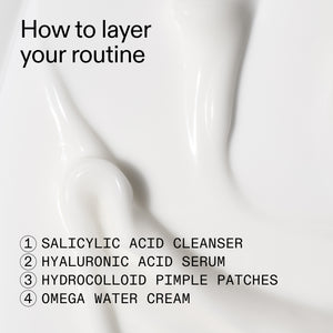 Step-by-step skincare routine with text overlay on a white background