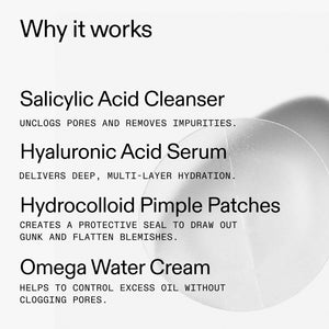 List of skincare products and their benefits on a white background