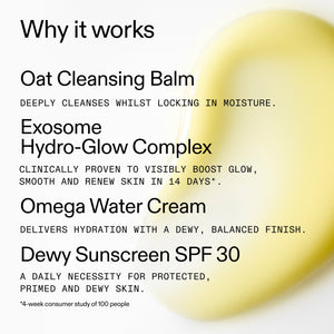 Oat cleansing balm with product description text on a white background