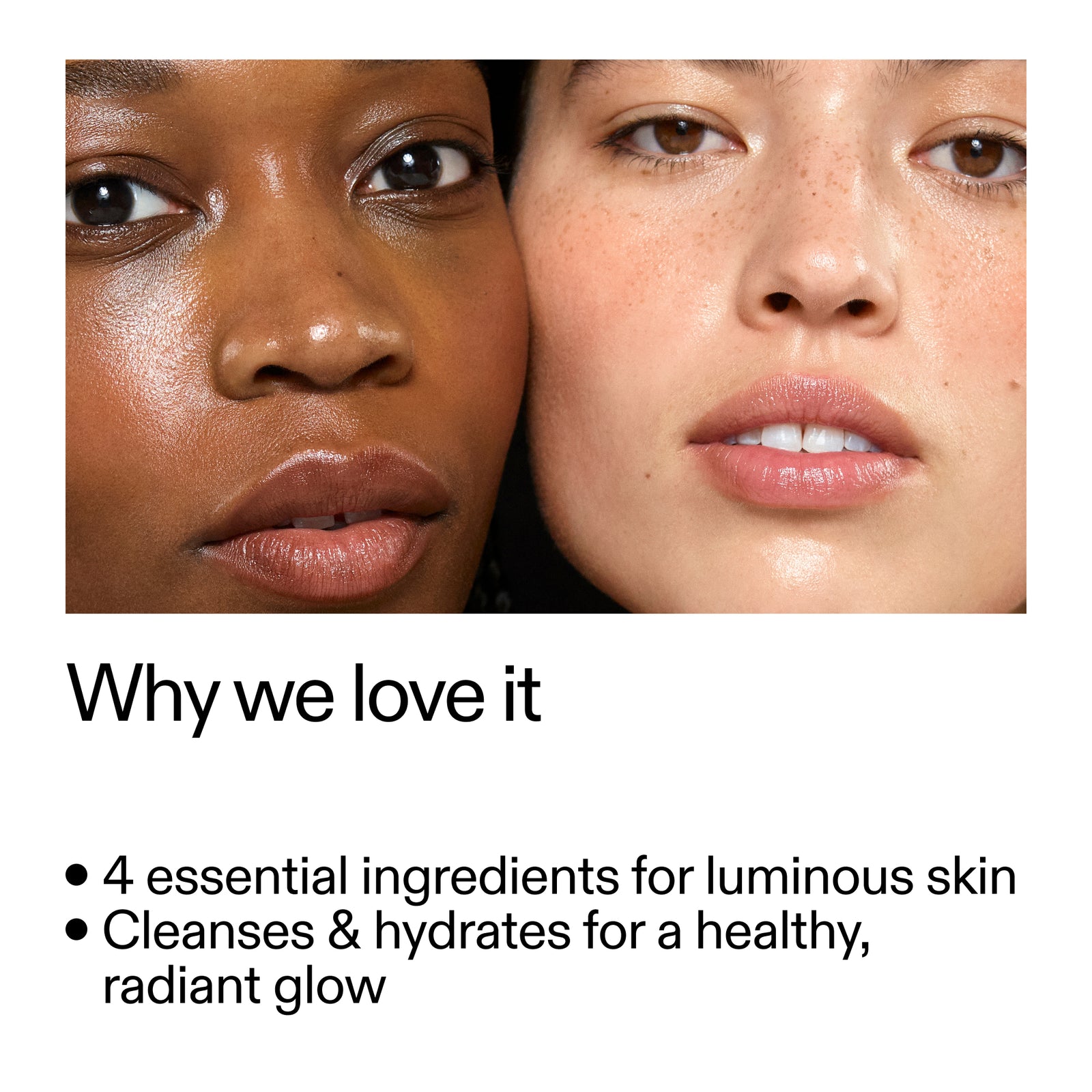 Two faces side by side with text about skincare ingredients.