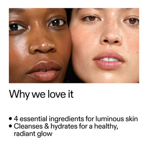 Two faces side by side with text about skincare ingredients.