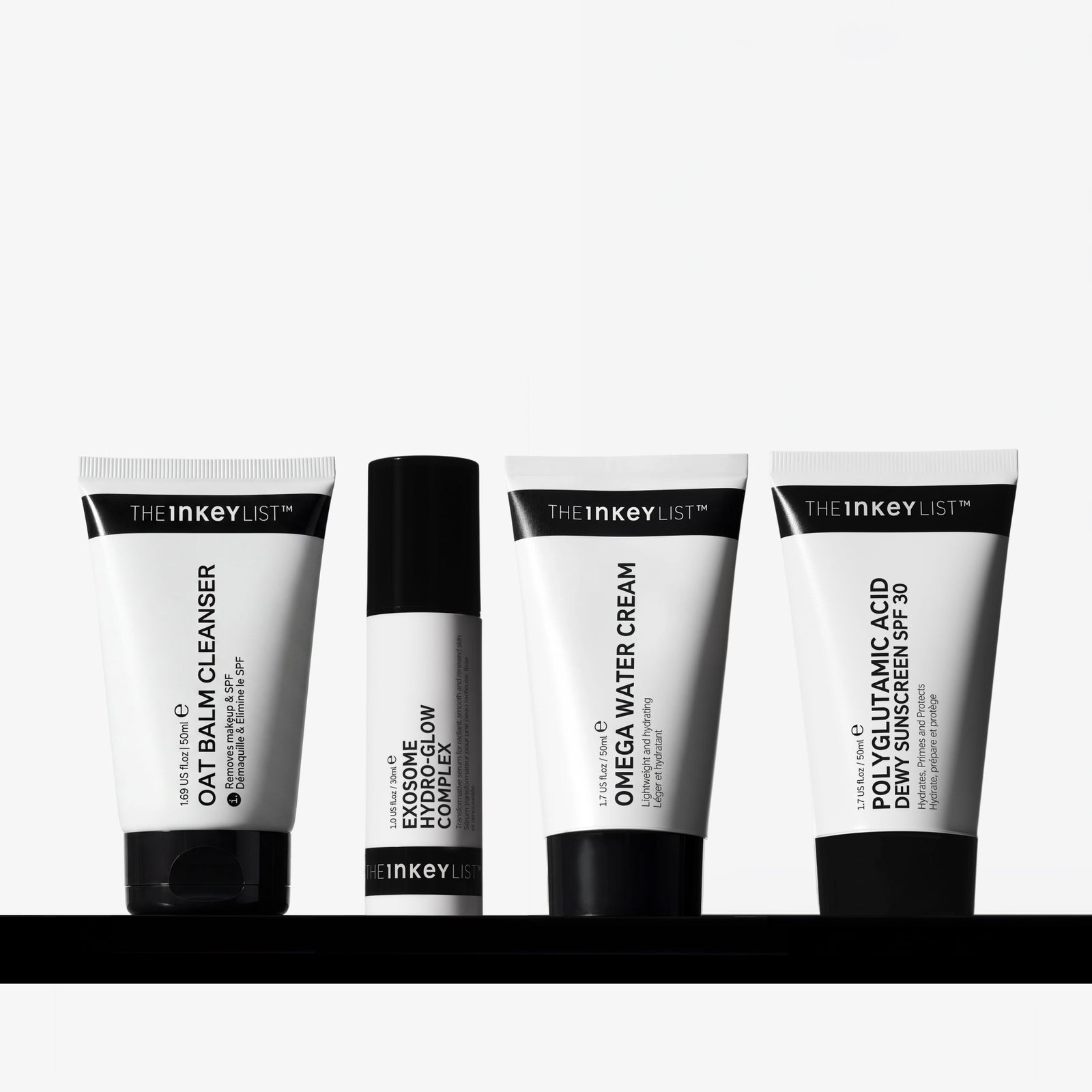 Four skincare products from The Inkey List on a white background