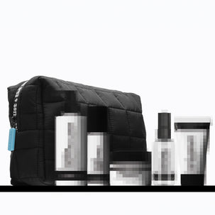 Secret products on a shelf with the free wash bag next to them