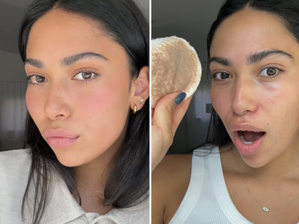 Before and after of using Oat Cleansing Balm
