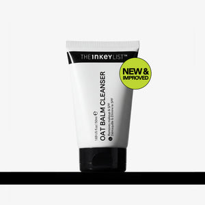 Tube of The Inkey List Oat Balm Cleanser with 'New & Improved' label on a white background