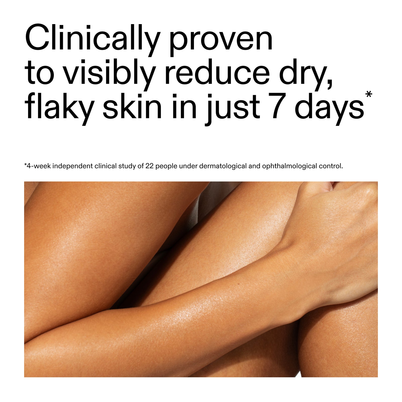 Advertisement for skin care product showing smooth skin with text claiming clinical proven results after using PHA Body Water Cream