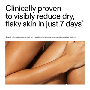 Advertisement for skin care product showing smooth skin with text claiming clinical proven results after using PHA Body Water Cream
