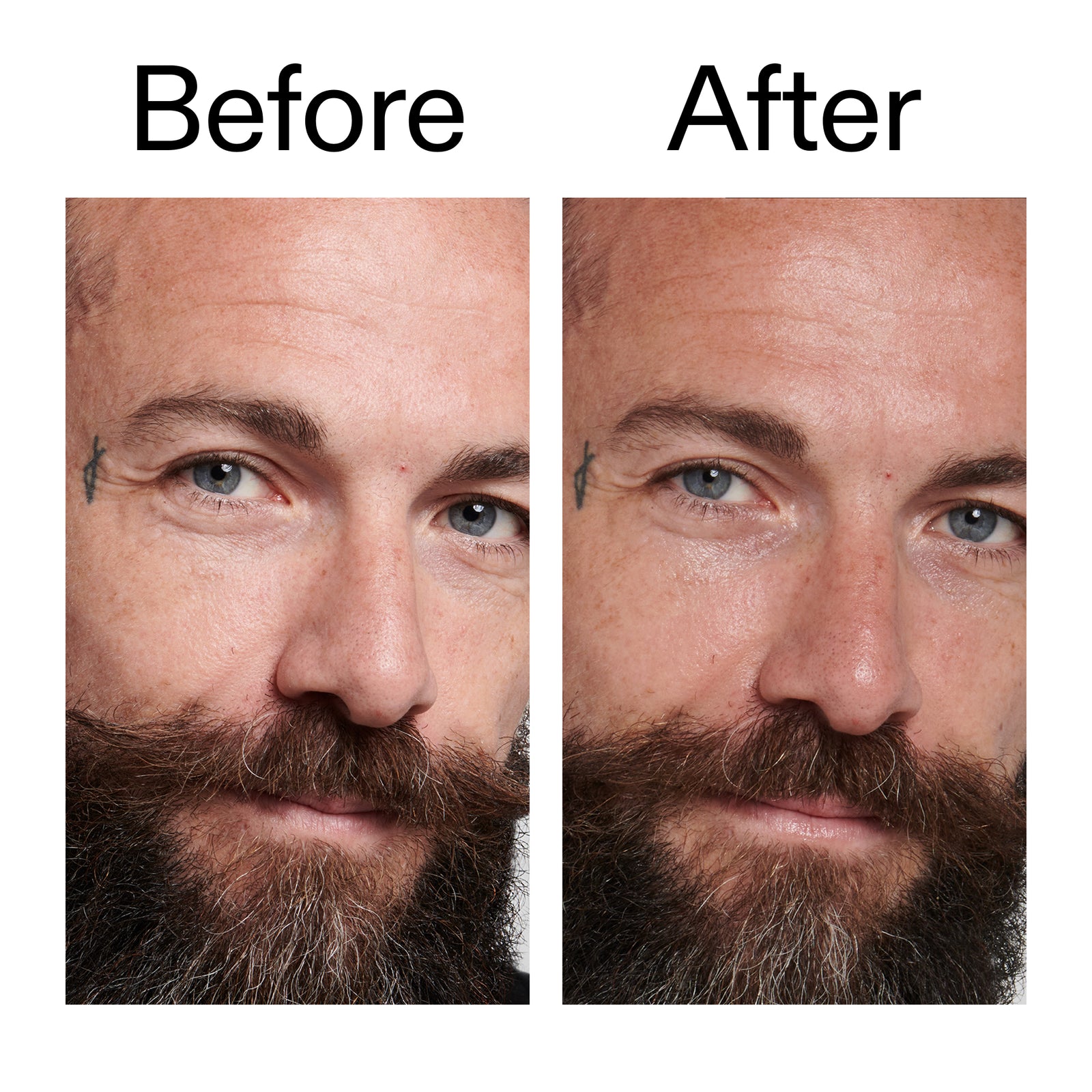 Before and after comparison of a man with a beard using Peptide Moisturizer