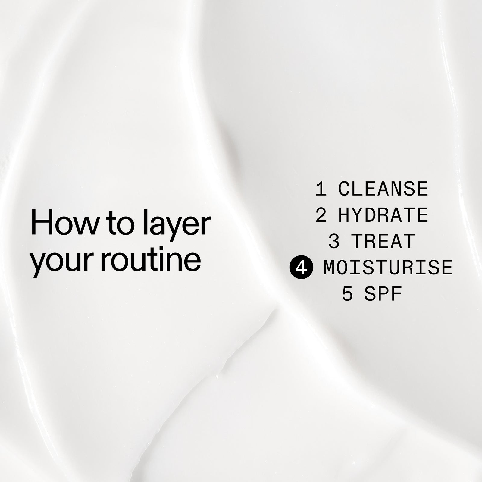 Text on a white background about layering Peptide Moisturizer in a skincare routine with steps 1 to 5.