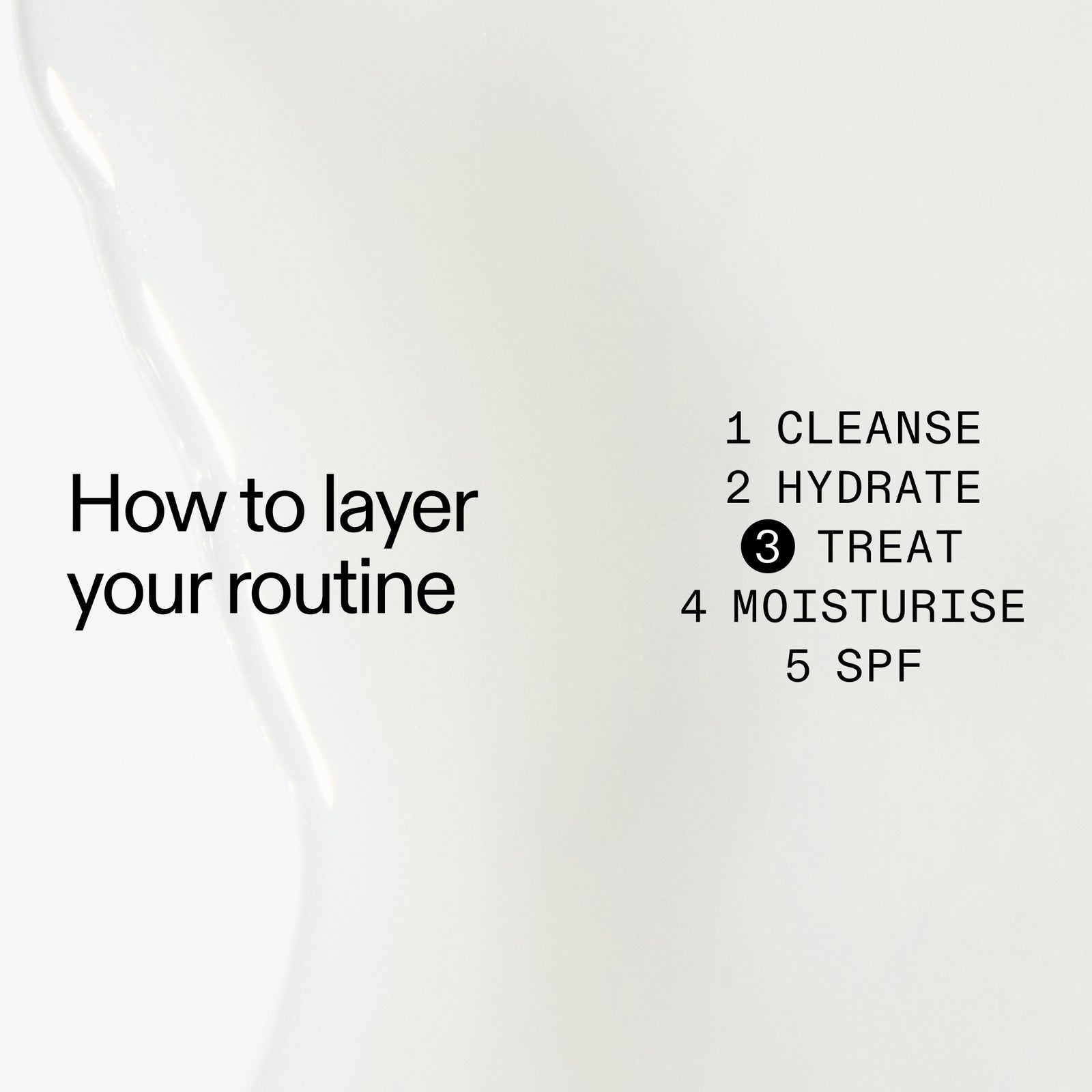 Text on a white background explaining how to layer Polyglutamic Acid Serum in a skincare routine with steps listed.