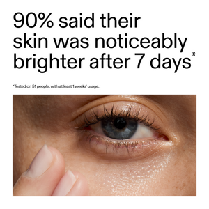 close up of someones eye with key claim about skin brightening in 7 days