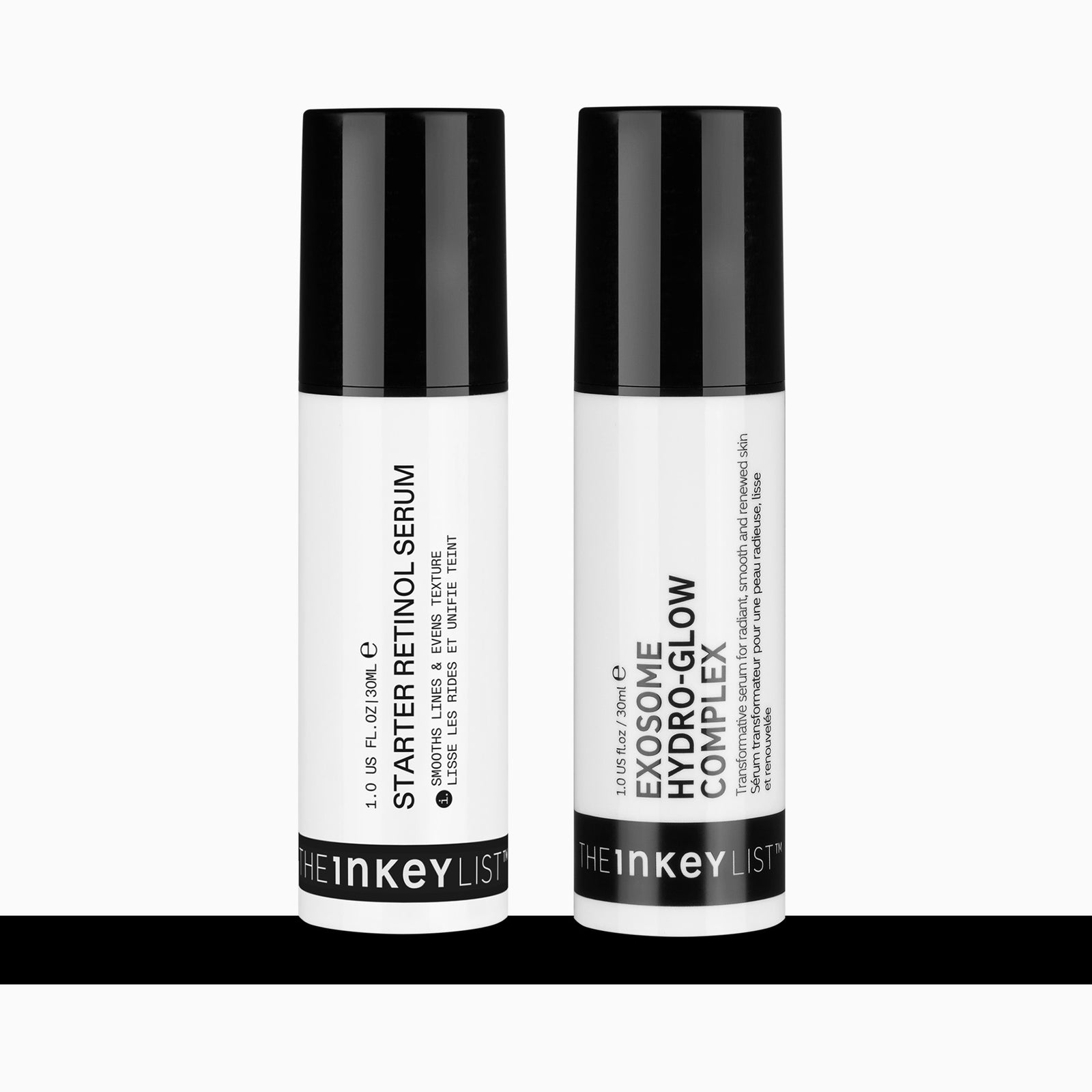 Two skincare serum bottles from The Inkey List on a white background