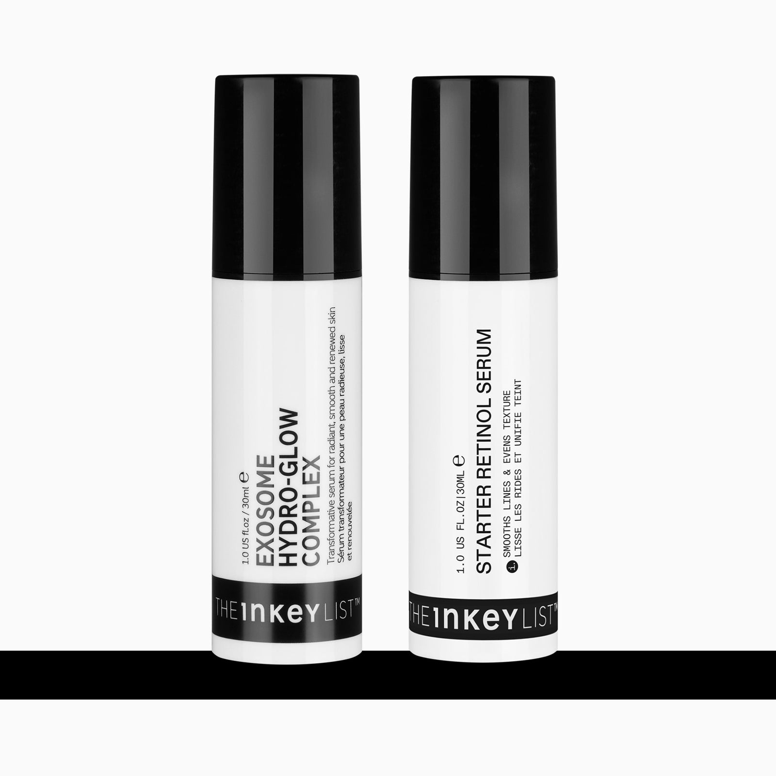 Two skincare serum bottles from The Inkey List on a white background