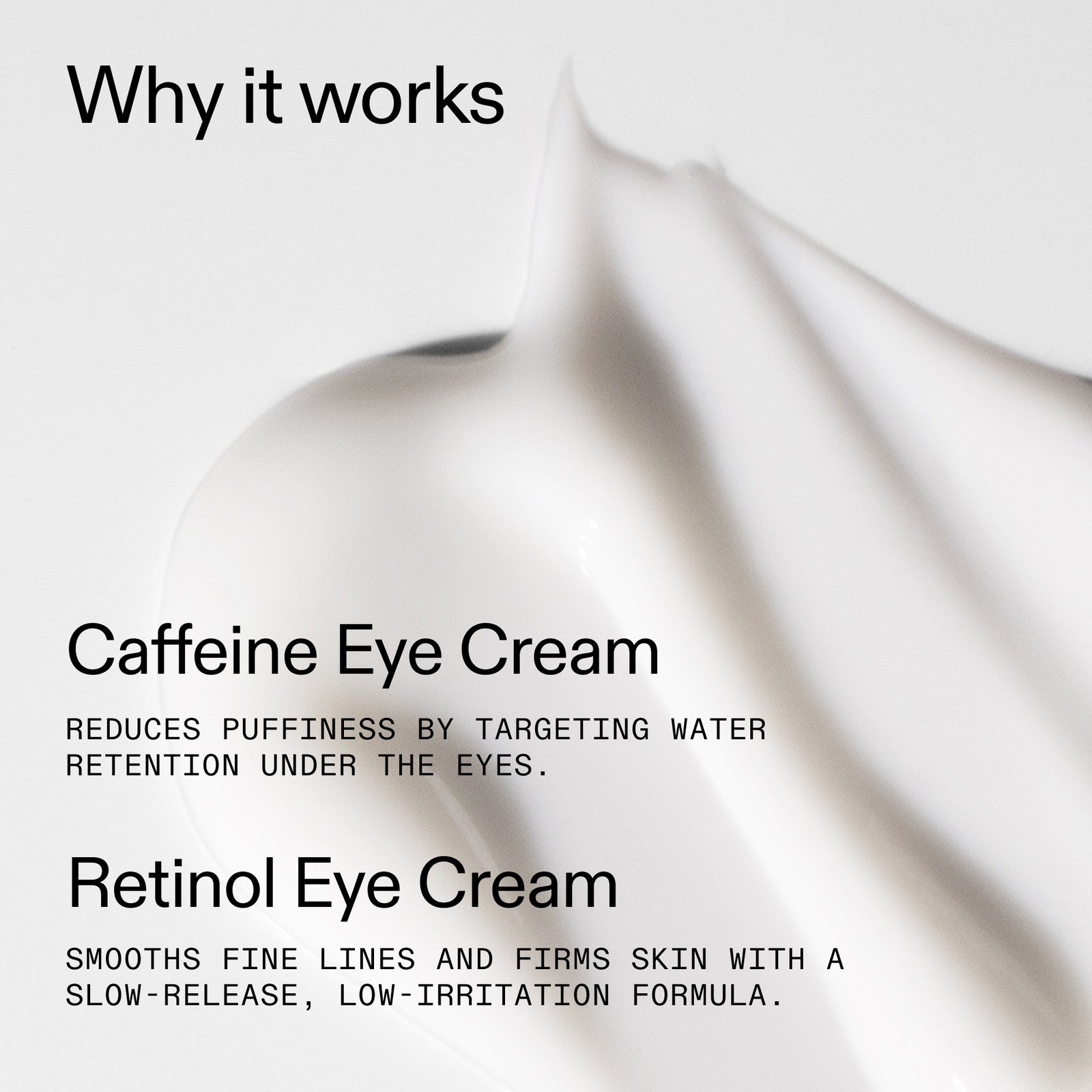 Caffeine and Retinol Eye Cream with text on a white background