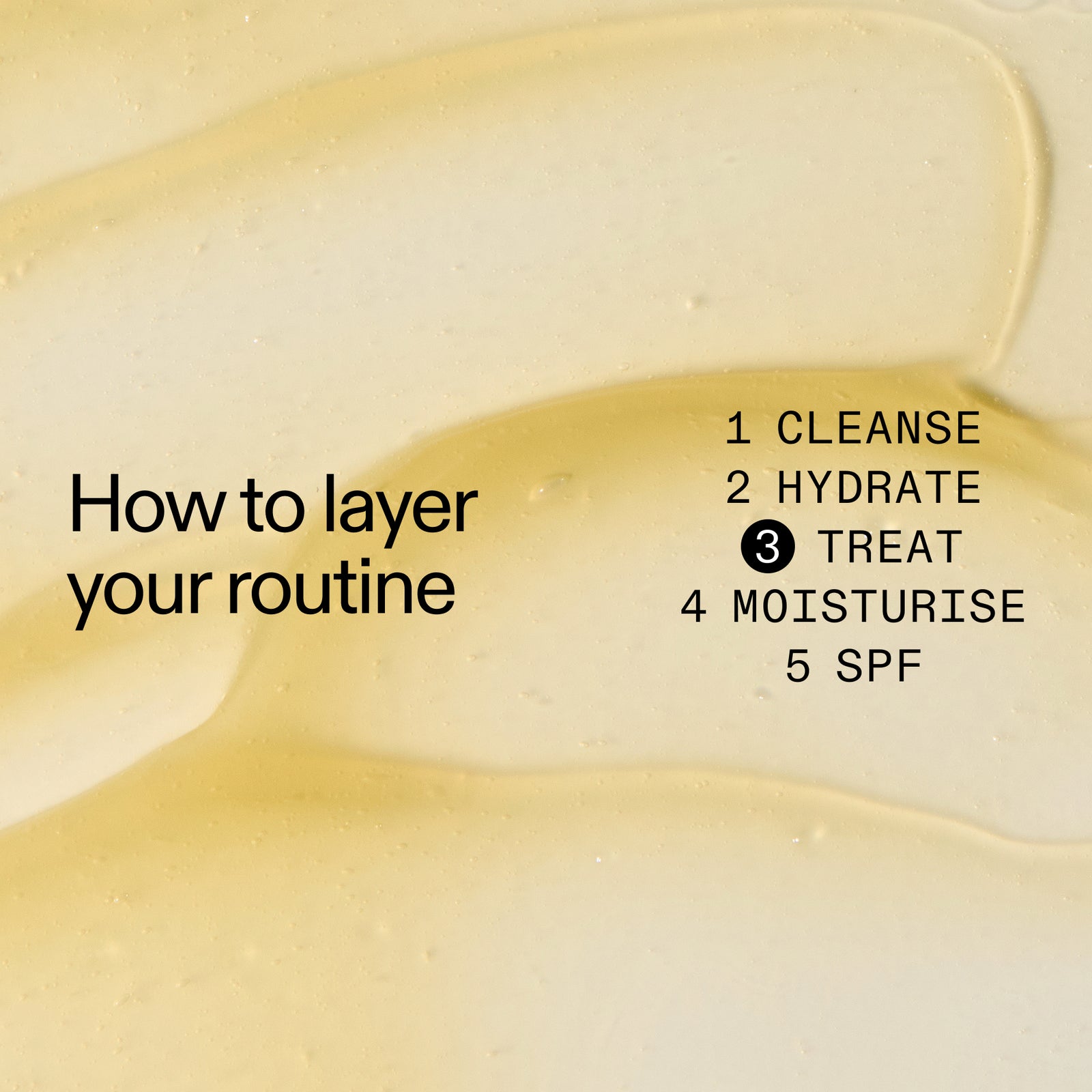 Skin texture with text overlay on how to layer Tranexamic Acid Serum in a skincare routine.
