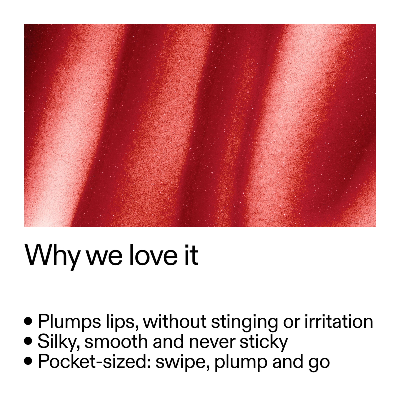 Tripeptide Plumping Berry Lip Balm with text highlighting its benefits on a white background