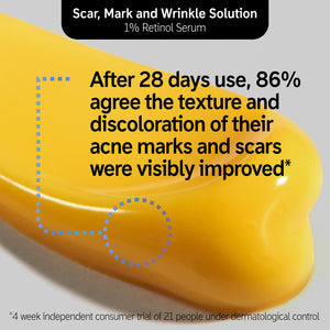 Scar Mark and Wrinkle Solution product texture with copy that reads 